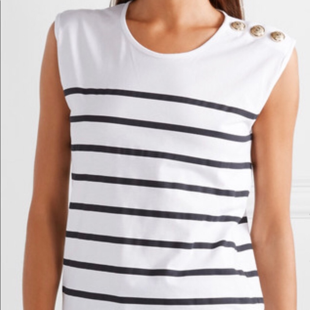NEW Balmain button embellished striped cotton top